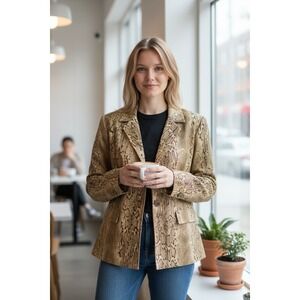 Bentley Arbuckle Womens Snakeskin Print Blazer Jacket Tan Brown Size 10